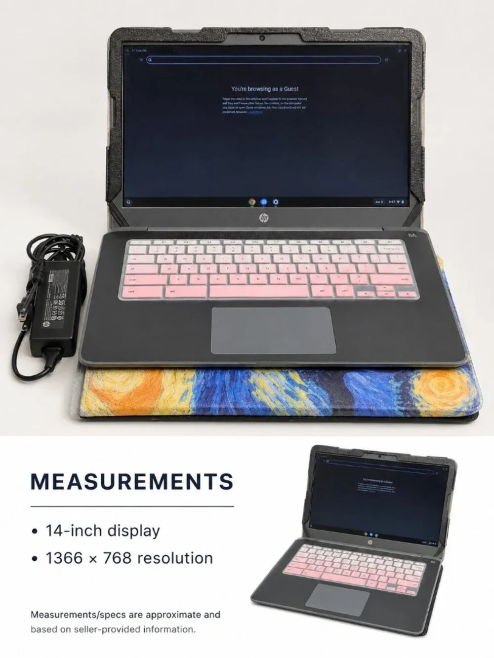 HP Chromebook 14-ca061dx 14in Gray N3350 4GB 32GB Charger Case